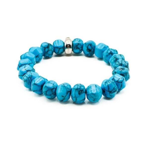 Thomas Sabo Simulated Turquoise Beaded Charm Carrier Bracelet 6.7 Inches - Picture 4 of 5